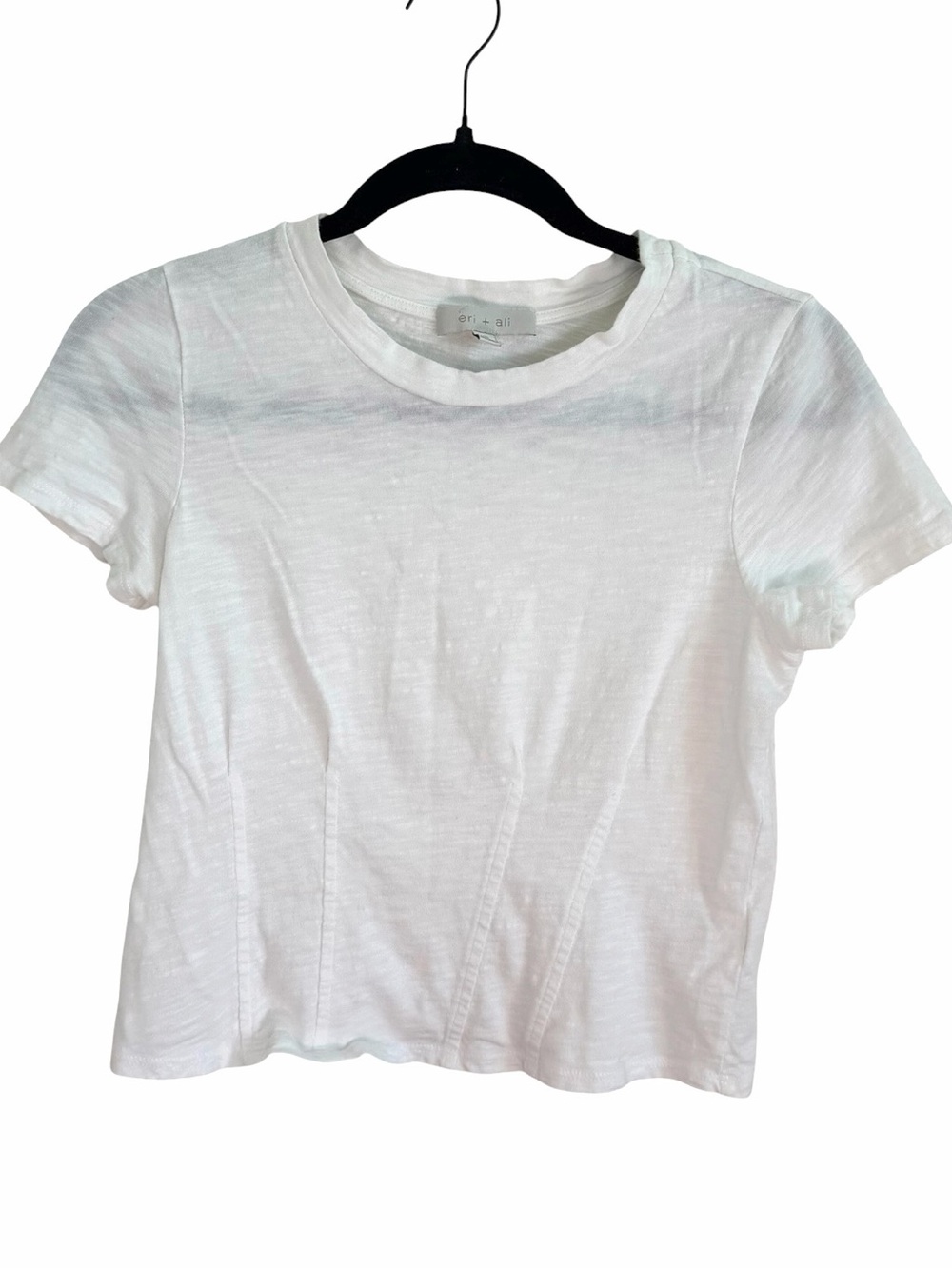 Anthropologie Eri + Ali White Crewneck Corset Short Sleeve Tee T shirt - Picture 2 of 7